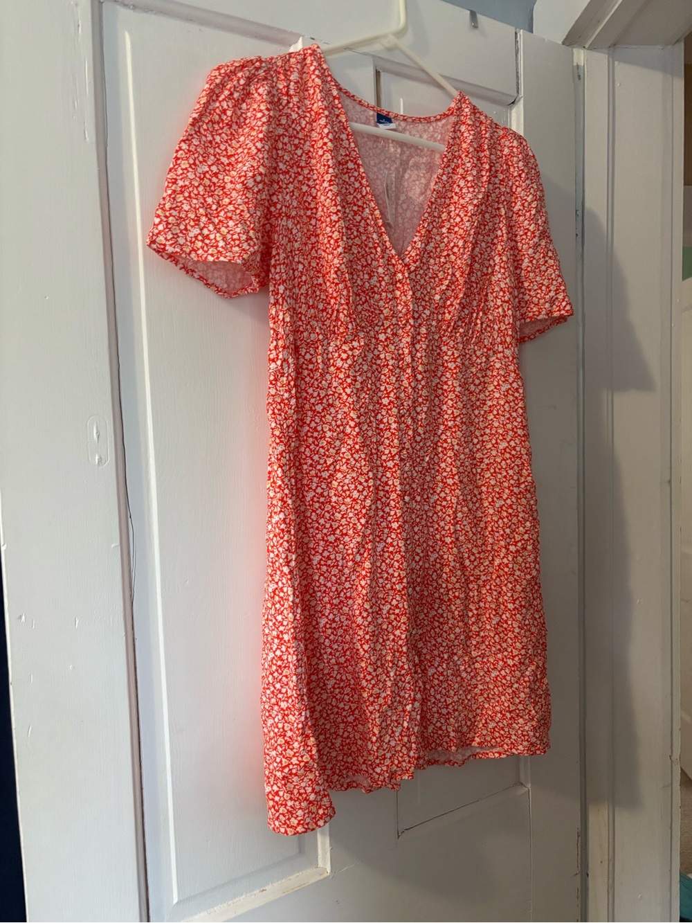 Old Navy Coral Red Floral V-Neck Mini Dress